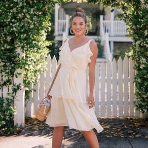 GAL MEETS GLAM Light yellow Helena Tie Ruffle Detail Eyelet Sunshine Swing